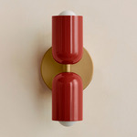 Up Down Slim Wall Sconce - Brass Canopy / Oxide Red Upper Shade