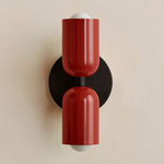 Up Down Slim Wall Sconce - Blackened Brass Canopy / Oxide Red Upper Shade