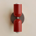 Up Down Slim Wall Sconce - Pewter Canopy / Oxide Red Upper Shade