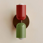 Up Down Slim Wall Sconce - Patina Brass Canopy / Oxide Red Upper Shade