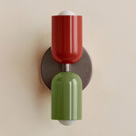 Up Down Slim Wall Sconce - Pewter Canopy / Oxide Red Upper Shade
