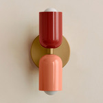Up Down Slim Wall Sconce - Brass Canopy / Oxide Red Upper Shade