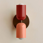 Up Down Slim Wall Sconce - Patina Brass Canopy / Oxide Red Upper Shade