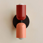 Up Down Slim Wall Sconce - Blackened Brass Canopy / Oxide Red Upper Shade