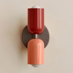 Up Down Slim Wall Sconce - Pewter Canopy / Oxide Red Upper Shade