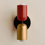 Up Down Slim Wall Sconce - Black Canopy / Oxide Red Upper Shade