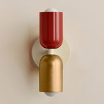 Up Down Slim Wall Sconce - Bone Canopy / Oxide Red Upper Shade