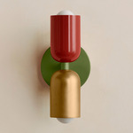 Up Down Slim Wall Sconce - Reed Green Canopy / Oxide Red Upper Shade