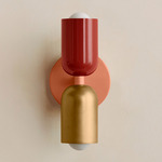 Up Down Slim Wall Sconce - Peach Canopy / Oxide Red Upper Shade