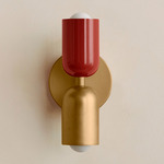 Up Down Slim Wall Sconce - Brass Canopy / Oxide Red Upper Shade