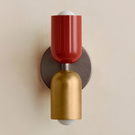 Up Down Slim Wall Sconce - Pewter Canopy / Oxide Red Upper Shade