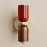 Up Down Slim Wall Sconce - Bone Canopy / Oxide Red Upper Shade