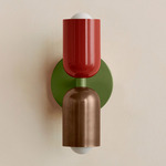 Up Down Slim Wall Sconce - Reed Green Canopy / Oxide Red Upper Shade