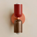 Up Down Slim Wall Sconce - Peach Canopy / Oxide Red Upper Shade