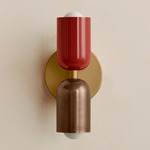Up Down Slim Wall Sconce - Brass Canopy / Oxide Red Upper Shade