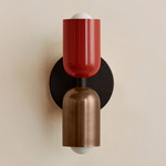 Up Down Slim Wall Sconce - Blackened Brass Canopy / Oxide Red Upper Shade