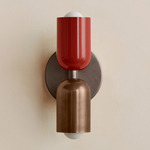 Up Down Slim Wall Sconce - Pewter Canopy / Oxide Red Upper Shade