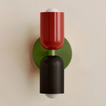 Up Down Slim Wall Sconce - Reed Green Canopy / Oxide Red Upper Shade
