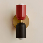 Up Down Slim Wall Sconce - Brass Canopy / Oxide Red Upper Shade
