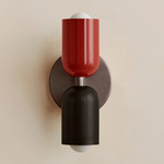 Up Down Slim Wall Sconce - Pewter Canopy / Oxide Red Upper Shade