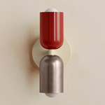 Up Down Slim Wall Sconce - Bone Canopy / Oxide Red Upper Shade