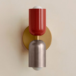 Up Down Slim Wall Sconce - Brass Canopy / Oxide Red Upper Shade