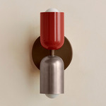 Up Down Slim Wall Sconce - Patina Brass Canopy / Oxide Red Upper Shade
