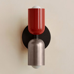 Up Down Slim Wall Sconce - Blackened Brass Canopy / Oxide Red Upper Shade