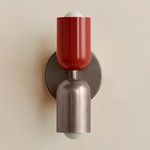 Up Down Slim Wall Sconce - Pewter Canopy / Oxide Red Upper Shade