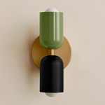 Up Down Slim Wall Sconce - Brass Canopy / Reed Green Upper Shade
