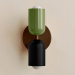 Up Down Slim Wall Sconce - Patina Brass Canopy / Reed Green Upper Shade