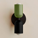 Up Down Slim Wall Sconce - Blackened Brass Canopy / Reed Green Upper Shade