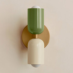 Up Down Slim Wall Sconce - Brass Canopy / Reed Green Upper Shade