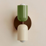Up Down Slim Wall Sconce - Patina Brass Canopy / Reed Green Upper Shade