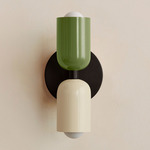 Up Down Slim Wall Sconce - Blackened Brass Canopy / Reed Green Upper Shade