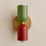 Up Down Slim Wall Sconce - Brass Canopy / Reed Green Upper Shade