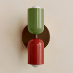 Up Down Slim Wall Sconce - Patina Brass Canopy / Reed Green Upper Shade