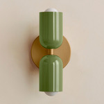 Up Down Slim Wall Sconce - Brass Canopy / Reed Green Upper Shade