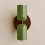 Up Down Slim Wall Sconce - Patina Brass Canopy / Reed Green Upper Shade