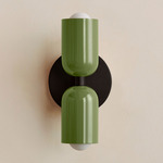 Up Down Slim Wall Sconce - Blackened Brass Canopy / Reed Green Upper Shade