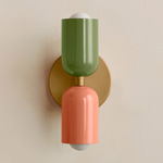 Up Down Slim Wall Sconce - Brass Canopy / Reed Green Upper Shade
