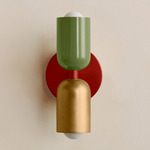 Up Down Slim Wall Sconce - Oxide Red Canopy / Reed Green Upper Shade