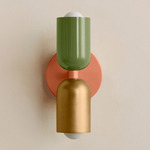 Up Down Slim Wall Sconce - Peach Canopy / Reed Green Upper Shade