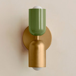 Up Down Slim Wall Sconce - Brass Canopy / Reed Green Upper Shade
