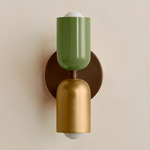 Up Down Slim Wall Sconce - Patina Brass Canopy / Reed Green Upper Shade