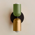 Up Down Slim Wall Sconce - Blackened Brass Canopy / Reed Green Upper Shade