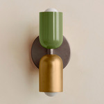 Up Down Slim Wall Sconce - Pewter Canopy / Reed Green Upper Shade