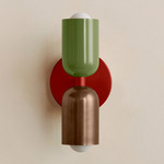 Up Down Slim Wall Sconce - Oxide Red Canopy / Reed Green Upper Shade