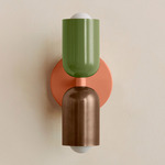 Up Down Slim Wall Sconce - Peach Canopy / Reed Green Upper Shade