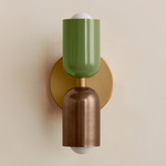 Up Down Slim Wall Sconce - Brass Canopy / Reed Green Upper Shade